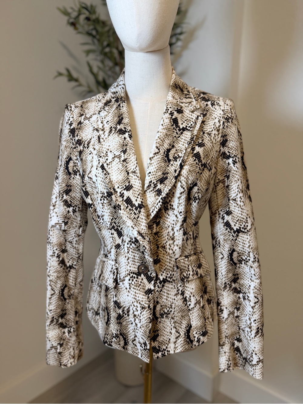 White House Black Market Snake-Print Blazer in White and Black